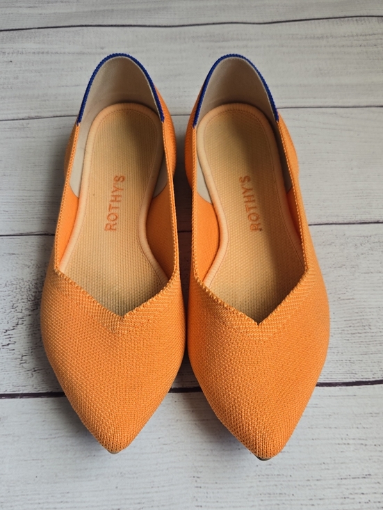 Rothy's Shoes - Rothy's Orange Pointed Flats with Blue Trim